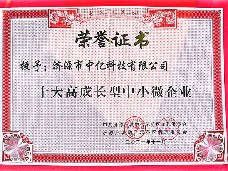 十大高成長(zhǎng)型中小微企業(yè)